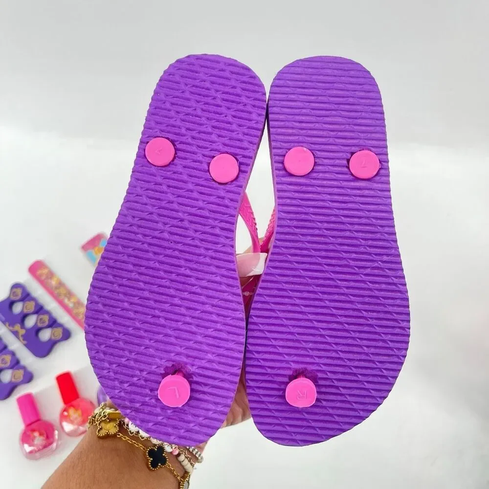 Disney Princess Spa Pedicure Set Ariel Cinderella Frozen Flip Flops Size 7 NWT